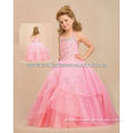 Hot !!pink halter embroidery beaded pageant ball gown flower girl dresses CWFaf4301